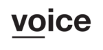 Logo of the word 'voice' in a modern font with a horizontal line beneath it.